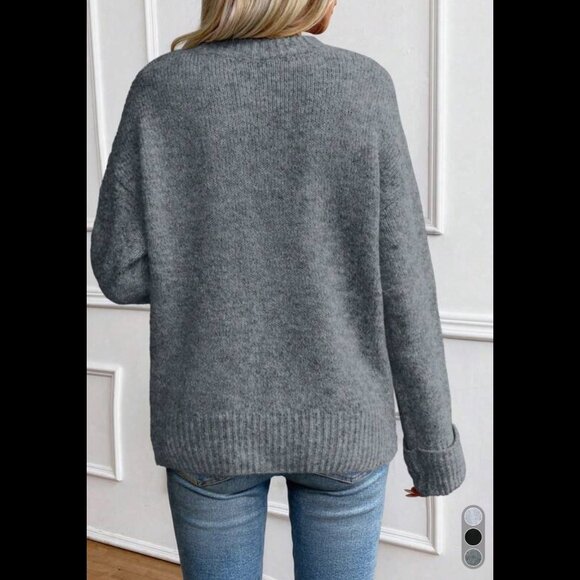 Crewneck minimalist fall sweater dark gray - Picture 2 of 4
